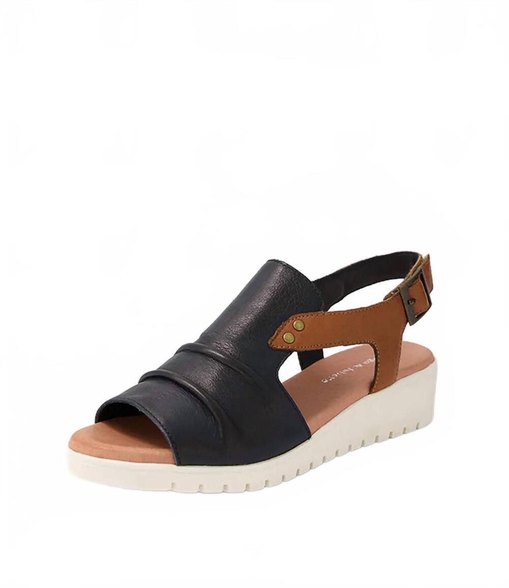 NEW DJANGO & JULIETTE women's madis sandals in navy/ dark tan leather